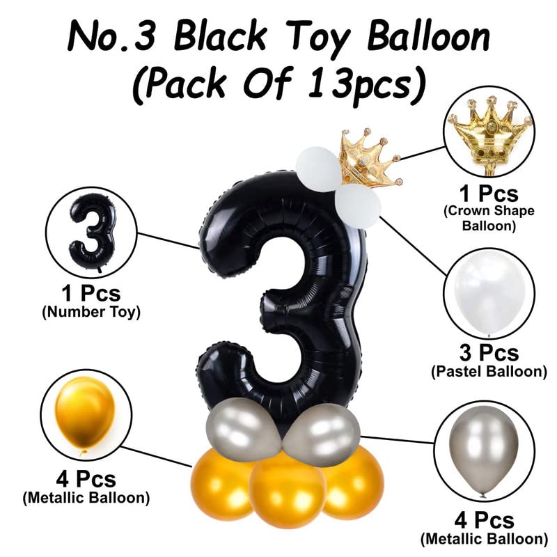 Image of Black 32 Inches Numbers 3 Shape Large Big Foil Helium Balloons For Party Decorations In Happy Birthday Anniversary Office Items Materials Set Pack,1 Piece