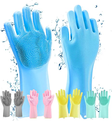 MIXOSA Silicone Dish Washing Gloves, Silicon Cleaning Gloves, Silicon Hand Gloves for Kitchen Dishwashing and Pet Grooming, Great for Car, Bathroom (Multicolour, 1 Pair)