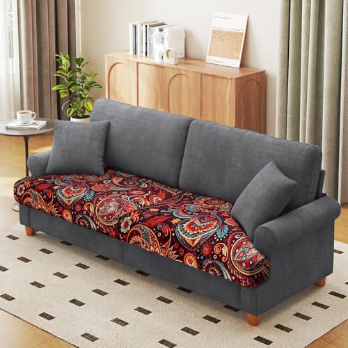 Image of YISUN Sofa Couch Cushion Covers, Stretch Printed Couch Seat Slipcover, Soft Couch Cover for Dogs, Washable Non-Slip Furniture Protector for Sectional Armchair Loveseat (Red Flower, 2 piece)