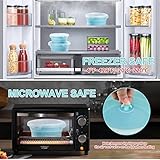 JSUOEO Foldable Silicone Lunch Box, Silicone Camping Bowl Round Lunch Containers Collapsible Food Storage Container with Clip-on Lid for Microwave for Kitchen Travel Camping Blue - Image 7