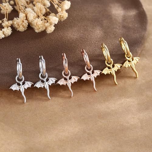 Tiny Dragon Huggie Small Hoop Earrings with Charm Personalized Dragon Silver or 18k Gold Plated Dagon Drop Dangle Earrings for Women2