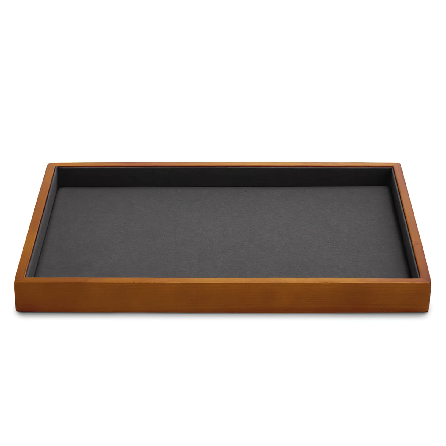 HVMBEUGOS Luxury Wooden Jewellery Tray with Dark Grey Velvet Lining Elegant Storage & Display Tray for Rings, Necklaces, Watches, Compact Organiser for Dresser or Boutique Showcase