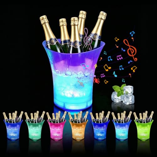 LOMUG LED Eiskübel 5L, Multicolor LED Sektkübel, Eiseimer mit Bluetooth Lautsprecher, Flaschenkühler mit Multi-Farbwechsel Großraumbehälter Sektkühler Wein Bier für Festival Party Zuhause Bar Club