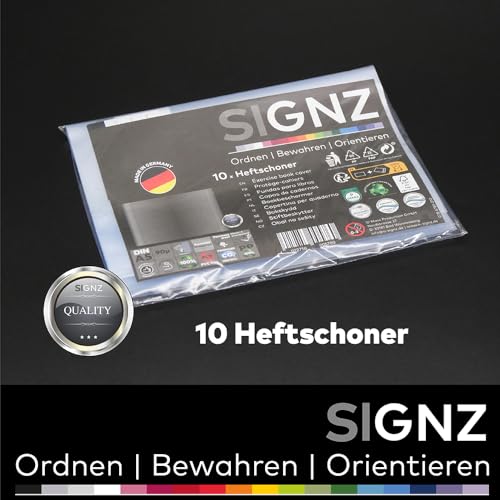 SIGNZ Heftschoner DIN A5, 10 Stück, hochkant, transparent, starke 90my (0,09mm), CO2-neutral hergestellt, made in Germany