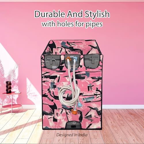 Image of MAXIMUS Waterproof & Dustproof Top Front Load Washing Machine Cover for 6 kg 6.5 kg 7kg & 7.5 kg Compatible for IFB LG Samsung Whirlpool Bosch Haier | Siemensfor with Pipe Holes (JUNGLE PINK BLACK)