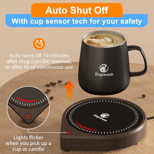 Image of Kepwam Coffee Mug Warmer for Desk, Smart Coffee Warmer with Touch Tech & Light, Coffee Cup Warmer with Gravity Sensor & Auto Shut Off, Candle Warmer Plate - Ideal Gifts for Dad and Mom