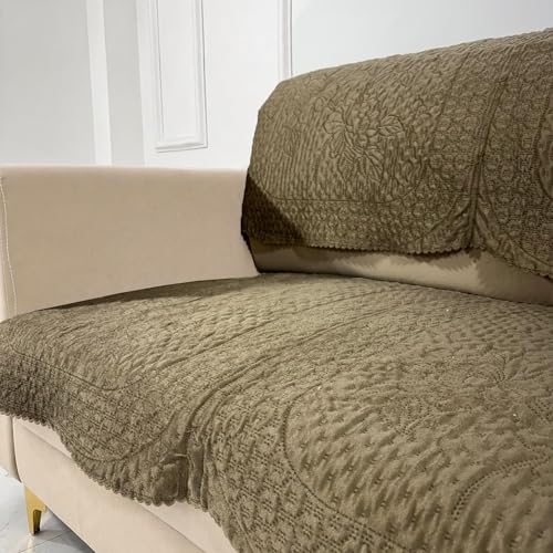 Image of Homerz Premium Petal Charm Sofa Cover | Embossed Floral Pattern | Soft Touch, Anti-Dust & Easy Wash Fabric (Coffee, 2 Seater with Back)