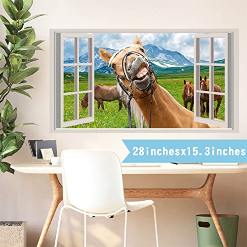 Funny Horse Wall Stickers Farm Animals Wall Decals Peel And Stick 3D Fake Windows Wall Stickers Vinyl Wall Decal Wild Horse Decor Horses Wall Art Mural For Living Room Playroom Bedroom Home Decor Gift #TOP4