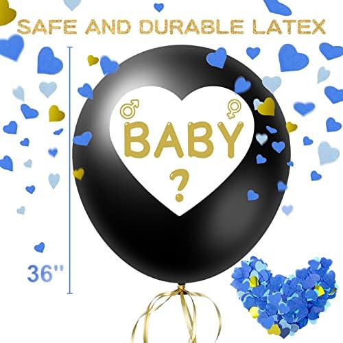 Gender Reveal Cannons & Confetti Balloon, 100% Biodegradable Gender Reveal Confetti Cannons, Gender reveal Party Supplies(4 Blue Smoke Cannons and 36'' Balloon)