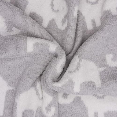 Image of Chenille Baby Blanket - Soft Plush Toddler Blanket, Grey Elephants (30 inch x 40 inch)