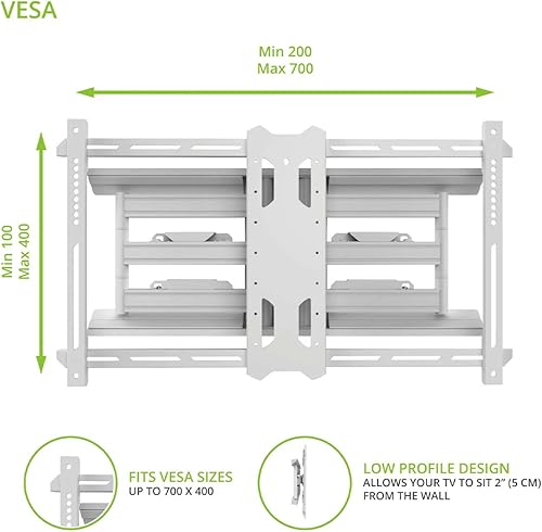 Miniatura 3 de Kanto PDX680W - Soporte de pared articulado de movimiento completo para televisores de 39 a 80 pulgadas con un peso de hasta 125 libras, gestión de