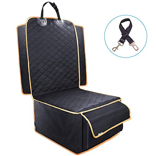 Dog Front Seat Cover, Waterproof Scratchproof Pet Seat Cover with Storage Bag Extra Wide Side Flaps, Nonslip Quilted Durable Seat Cover for Cars Trucks & SUVs