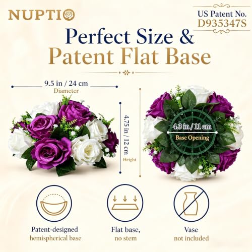 Image of NUPTIO Flower Balls Centerpieces for Tables: 6 Pcs Purple White Fake Roses