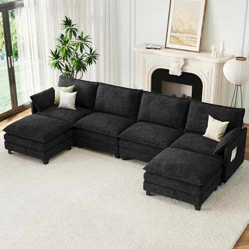 140" U-Shaped Modern Modular Sectional Sofa, Chenille Cloud Couch...
