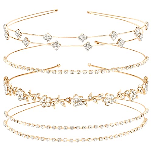 Jaciya Gold Bridal Headband 4 Pieces Rhinestone Headbands Crystal Flower Girl Leaves Crown Head Band Tiara Wedding Hair Accessories