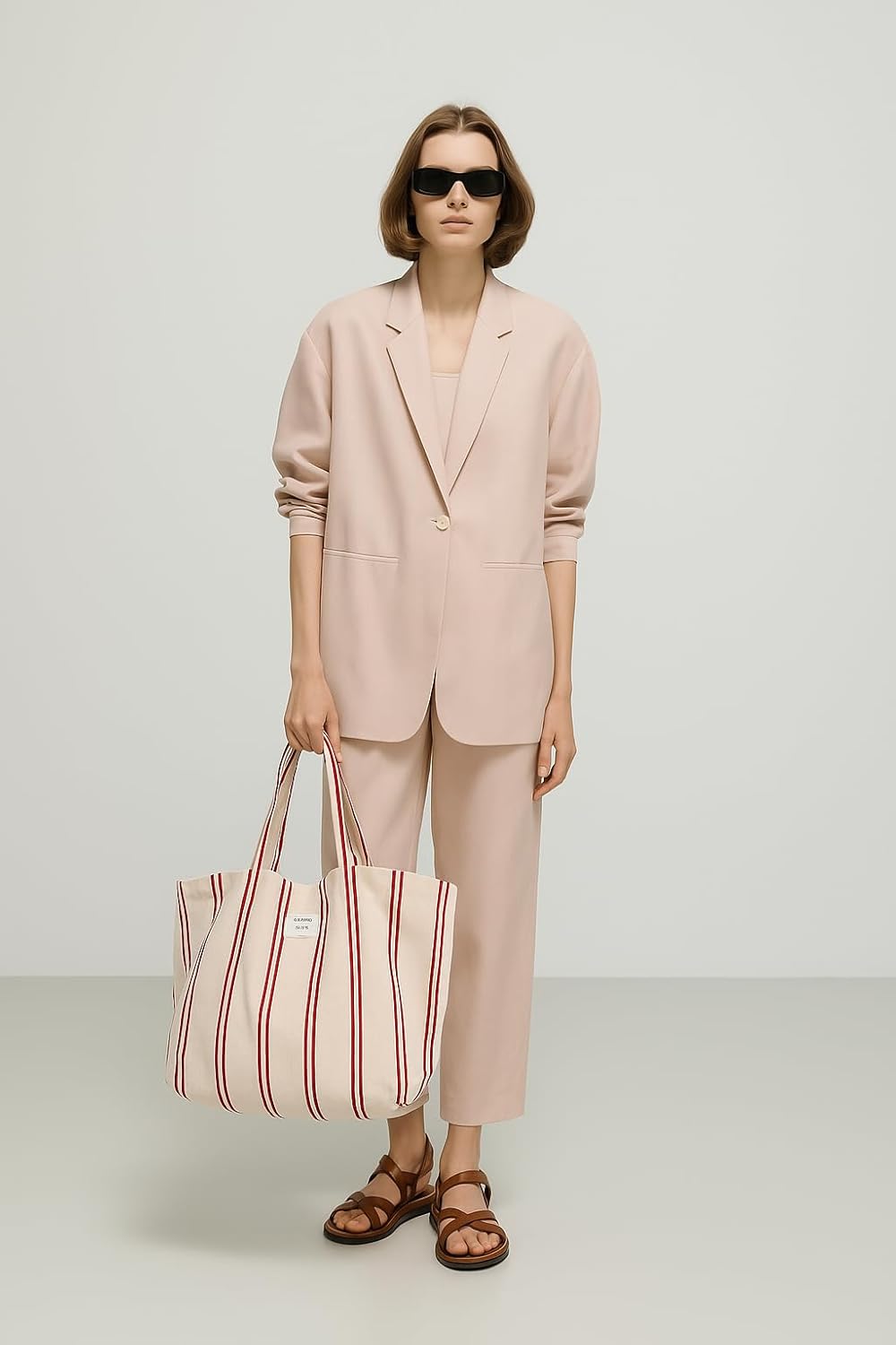 Jeelow Large Striped Or Patterned Canvas Tote Bag for Women Men Shoulder Handbag with Zipper Pocket Travel - Image 3