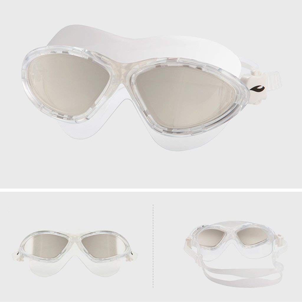 Occhialini da nuoto for adulti - Senza perdita di occhiali da nuoto anti nebulizzazione con protezione UV e lente trasparente Placcatura di grandi dimensioni occhiali da nuoto con custodia fo