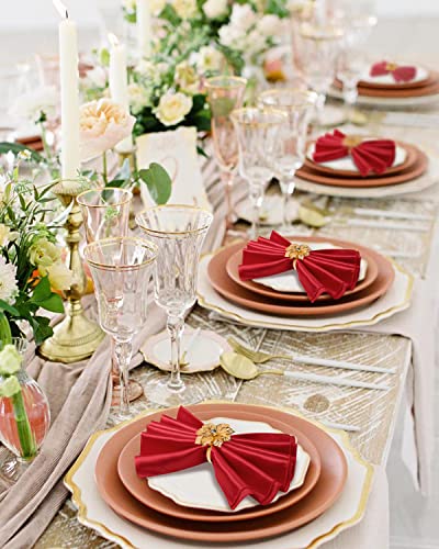Vijiv JXJ-HG4167RJ 12 Pack Cloth Napkins And Gold Napkin Rings Set Of 6, 17X17 Square Satin Dinner Table Napkins Rings Flower Personalized Napkins Bridal Shower Napkins thumb #2