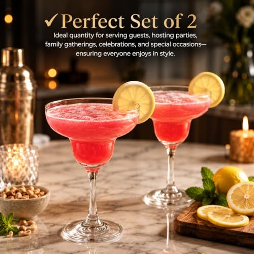 Image of bellemax 210 ML Cocktail Glasses | Premium Clear Glass Drinkware for Cocktails, Mocktails, Whiskey, Juice & Beverages | Elegant Barware Glasses for Home Bar, Parties & Gifting (Set of 2)