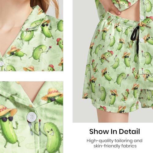 Image of Funny Satin Pajamas Set for Women Button Down Sleepwear Print Pjs Set 2 Piece Short Sleeve Loungewear Gift for Women