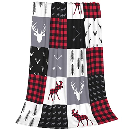 Buffalo Plaid Moose Throw Blanket Flannel Blanket For Bed Couch Sofa Throw Plush Fuzzy Soft Blanket For Kids Teen Adults #TOP5