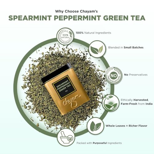 Image of CHAYAM Spearmint-Peppermint Green Tea, 50g each | Pure Spearmint & Peppermint | Supports PCOS & Digestion | 35g Loose Leaf | Enjoy Hot or Iced - pack of 2