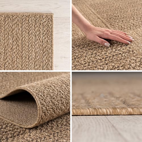 Tapis extérieur rond beige 160cm résistant intempéries entrée - 4
