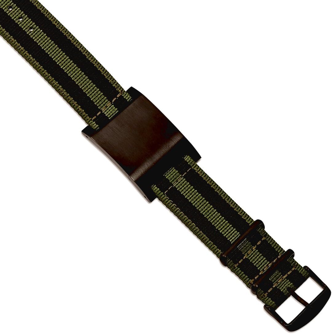 JewelryWeb 29.7mm Stainless Steel Adjustable Brushed Black Ip Green Fabric Adj. ID Bracelet Identification Bracelet for Women