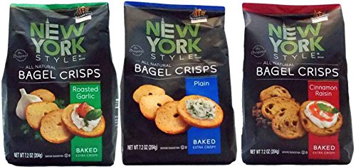 New York Style All Natural Baked Bagel Crisps Plain, Roasted Garlic and Cinnamon