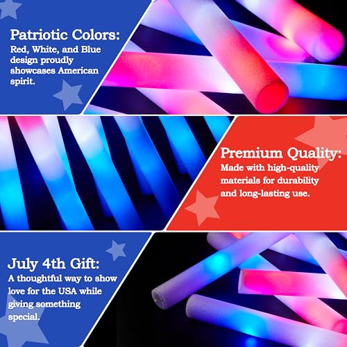 JOYIN 24Pcs July 4th Foam Glow Sticks, Red White Blue Patriotic LED Sticks with 3 Modes Flashing for Kid Adult, Glow in The Dark Party Favor Supplies for Independence Day Parade, Concert, Carnival by JOYIN - Used condition - Image 3