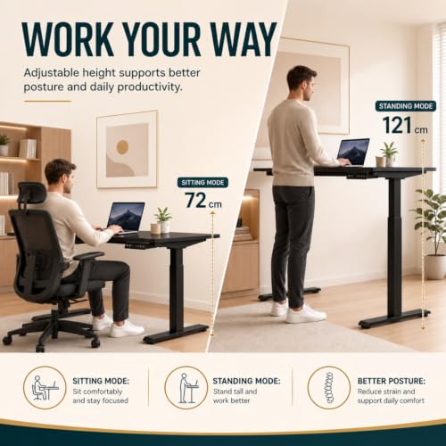Image of Dual Motor Electric Height Adjustable Desk Frame, Fits Table Tops 100-180cm Wide, Anti-Collision, 3 Memory Presets, Industry-Grade Steel, 3-Year Warranty, Sit-Stand Standing Desk Frame | Black
