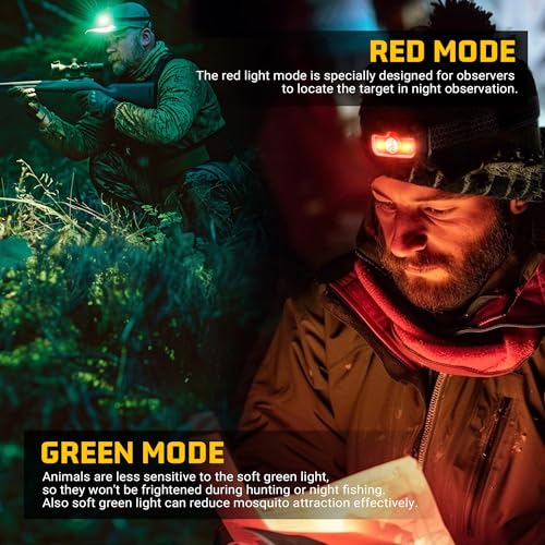 Headlamp Rechargeable 2 Pack, 1300 Lumen Ultra-Bright Head Lamp with Red Light, Waterproof Motion Sensor Head Lights for Forehead with White Green, 14 Modes Adjustable Headlight for Camping - Image 3