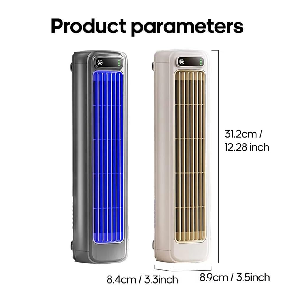 Climatizzatore 2025, Ventilatore A Torre da Tavolo Silenzioso, con 3 velocità/Touch Screen A LED/Ricarica USB/Senza Pale, per Camera Letto, Cucina, Ufficio
