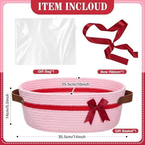 Image of Colingmill 2026 Graduation Large Woven Basket for Gifts Empty Set with Gift Bags and Ribbon Gift Baskets and Wrapping Set Storage 14 inchx 10 inchx 5.5 inch Decorative Box for Class of 2026 Graduation(Light Pink)