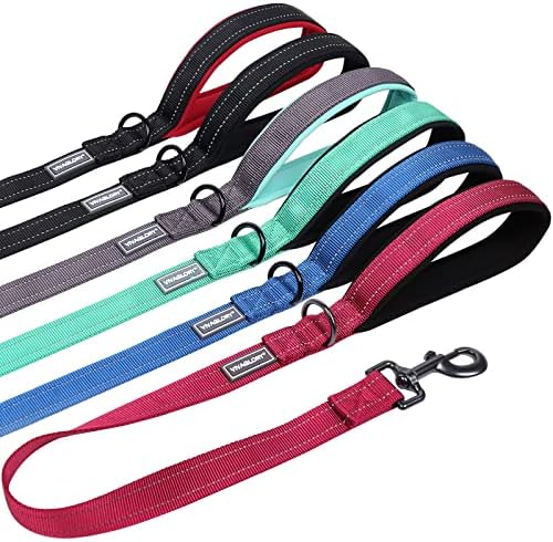 VIVAGLORY Short Dog Lead with Padded Handle, Heavy Duty Reflective Double Webbing Nylon Dog Lead Training Leash for Medium Large Dogs, 46cm Length 2.5cm Width, Grey