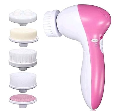 PIARA 5 in 1 Face Facial Exfoliator Electric Massage Machine Care & Cleansing Cleanser Massager Kit For Smoothing Body Beauty Skin Cleaner facial massager machine for face- Multicolor