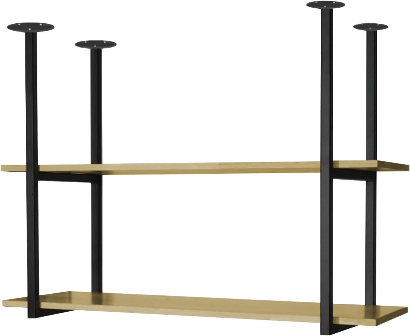 Wooden Hanging Plant Shelf with Wine Glass Holder and Pot/Pan Rack Wall Mounted Storage Shelves for Kitchen Decorative Iron and Wood Suspended Shelving 90x30x80cm