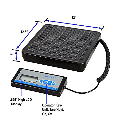 Brecknell Heavy Duty Digital Shipping Postal Scale for Packages | 150 lb Capacity | Battery Operated Portal Scale for Commerial, Industrial & Warehouse (PS150)