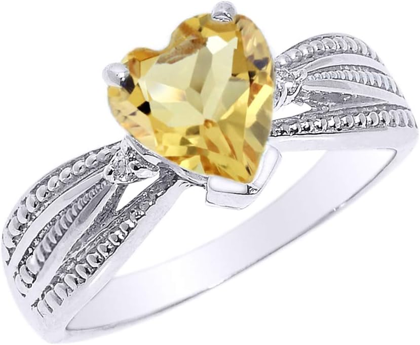 Dazzling Diamond and Heart-Shaped Personalized Genuine Birthstone Proposal Ring in Sterling Silver