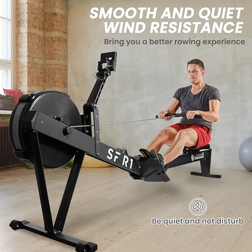 Image of Fitvids Air Rowing Machine for Home, 10-Level Adjustable Resistance Professional Indoor Rowers, Commercial Row Machines with LCD Display, Transport Wheels, Comfortable Seat, Adjustable Device Holder