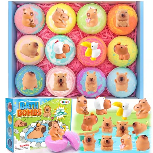 HAPGFS Bath Bombs for Kids with Surprise Inside Organic Bath Bombs Set for Girls Boys with Capybara Toys Inside Ideal Kids Birthday Christmas Easter Gift