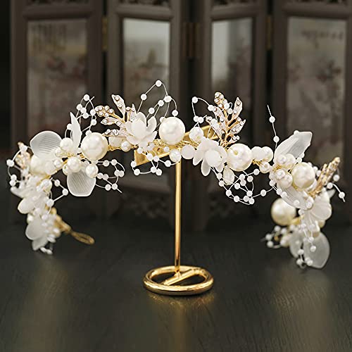 Didder Flower Tiaras for Girls, Flower Girl Headband Headpiece Tiaras for Women Flower Crown Tiaras and Crowns for Women Crystal Pearl Flower Tiara Hair Vine Wedding Hair Accessories for Bride