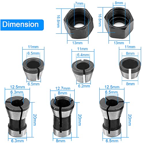 Foto von UCNOGIM 6 Stück Spannzangen Set Spannzangen Ersatzteile 6mm 6.35mm 8mm Spannzangen-Adapter Spannzangenfutter Geradschleifer Ersatzspannzange Ersatzspannzange Adapter mit 2 Schraubenmuttern