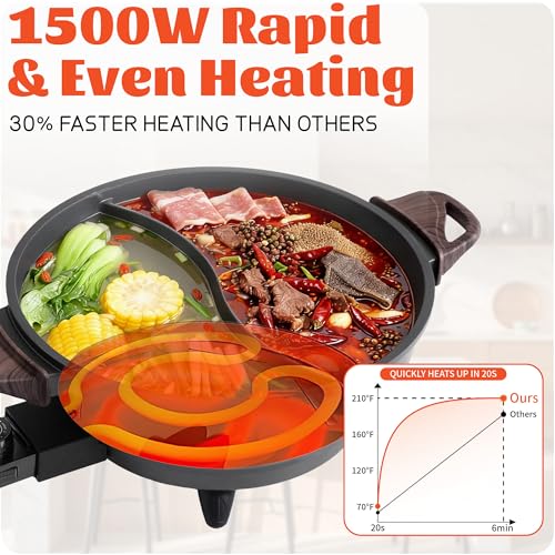 TWIN™ Electric Hot Pot with Divider | PFAS-Free Ceramic Nonstick Pot | EvenHeat Cast Aluminum Body | 1500W Fast Heating | Dual-Flavor Shabu Shabu Pots for Family Use | 1-Yr Warranty - Image 3