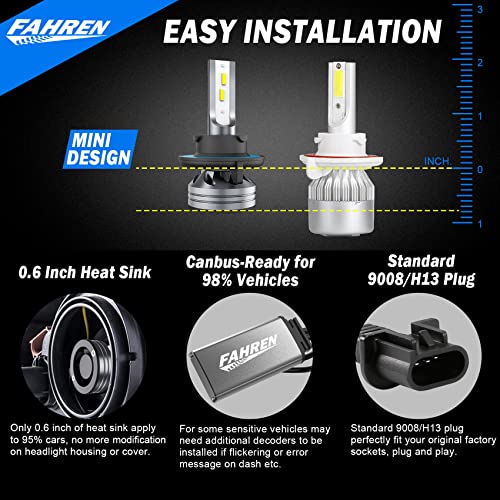 Fahren H13/9008 Led Headlight Bulbs, Super Bright Led Conversion Kit 6500K Cool White Ip68 Waterproof, Pack Of 2 #TOP3