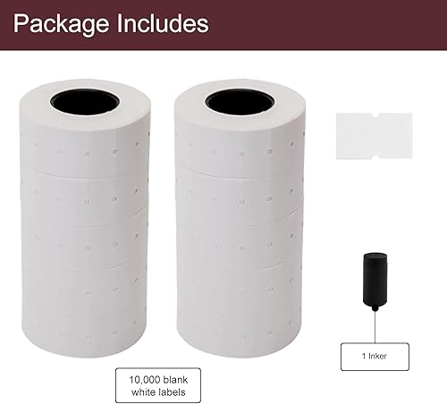 Miniatura 5 de JayCo - Etiquetas blancas en blanco de 1 línea, 10,000 etiquetas de precio en blanco y fecha para pistola con 1 rollo de tinta, se adapta a pistolas
