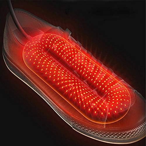 A Glovii GG20 shoe dryer unit placed inside a white sneaker.