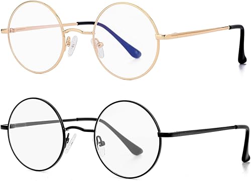 EYLRIM Gafas redondas con bloqueo de luz azul para mujeres y hombres, lentes transparentes con marco de metal, sin receta