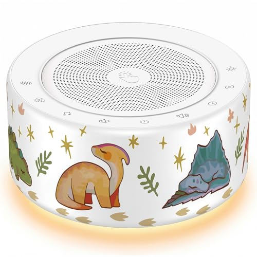 Image of Kipcush White Noise Machine for Baby & Adults, 30 Soothing Sounds, Soft Non-Glare Nursery Lamp, 8 Color Night Lights, Memory Function (New Orange /Dinosaur, Standard)