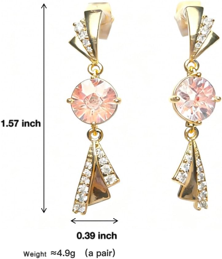 2026Art Deco Drop Earrings for Women – 14K Gold-Tone Pink Crystal Dangle Earrings, Vintage Bridal Prom Jewelry - Image 4